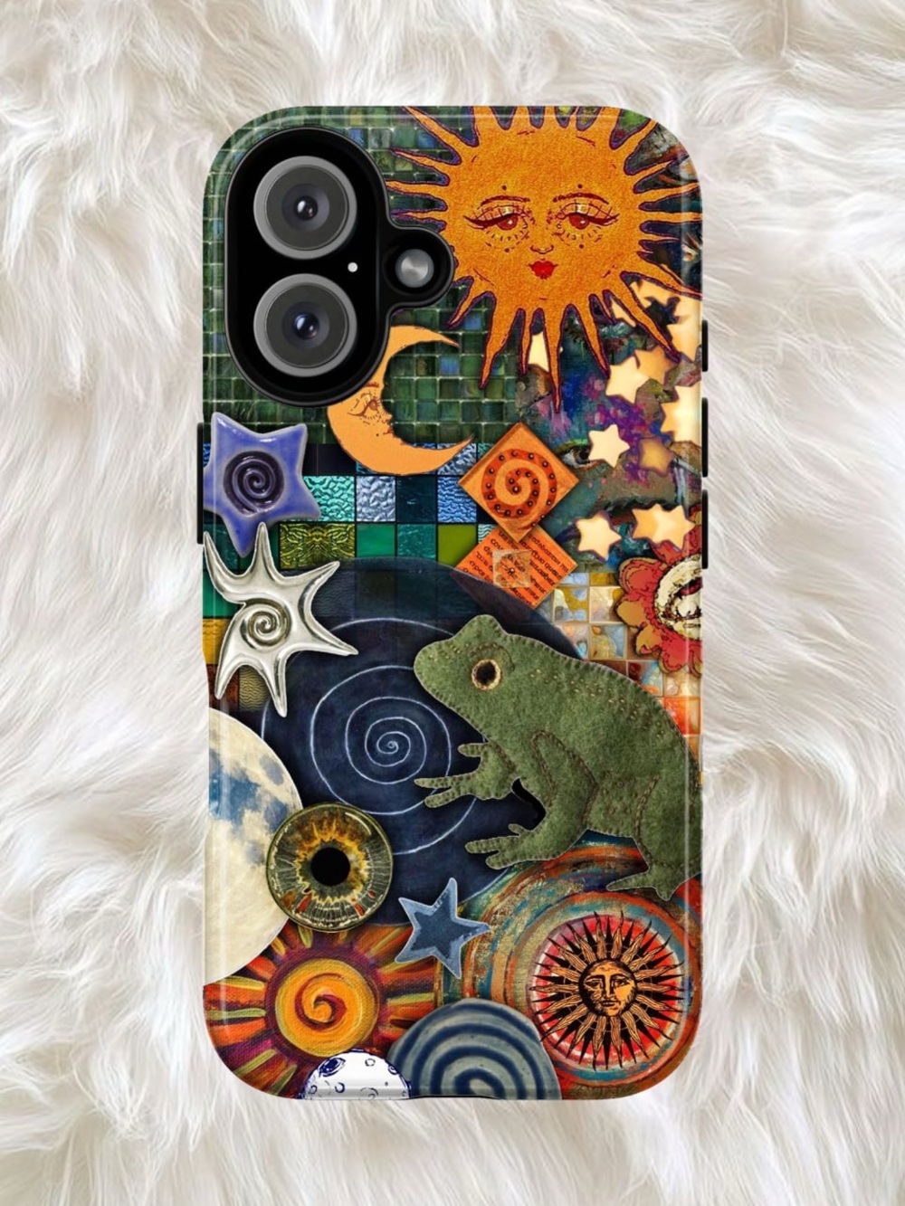 Whimsical Boho Sun & Frog Multicolor Protective Phone Case